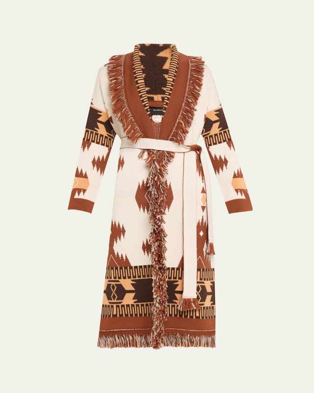 Icon Jacquard Fringe Belted Cashmere Cardigan